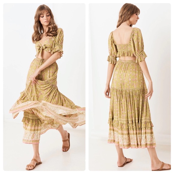 Spell Dahlia Maxi Skirt Bronze Boho Gold Yellow Pink Size Extra Small - Picture 7 of 7